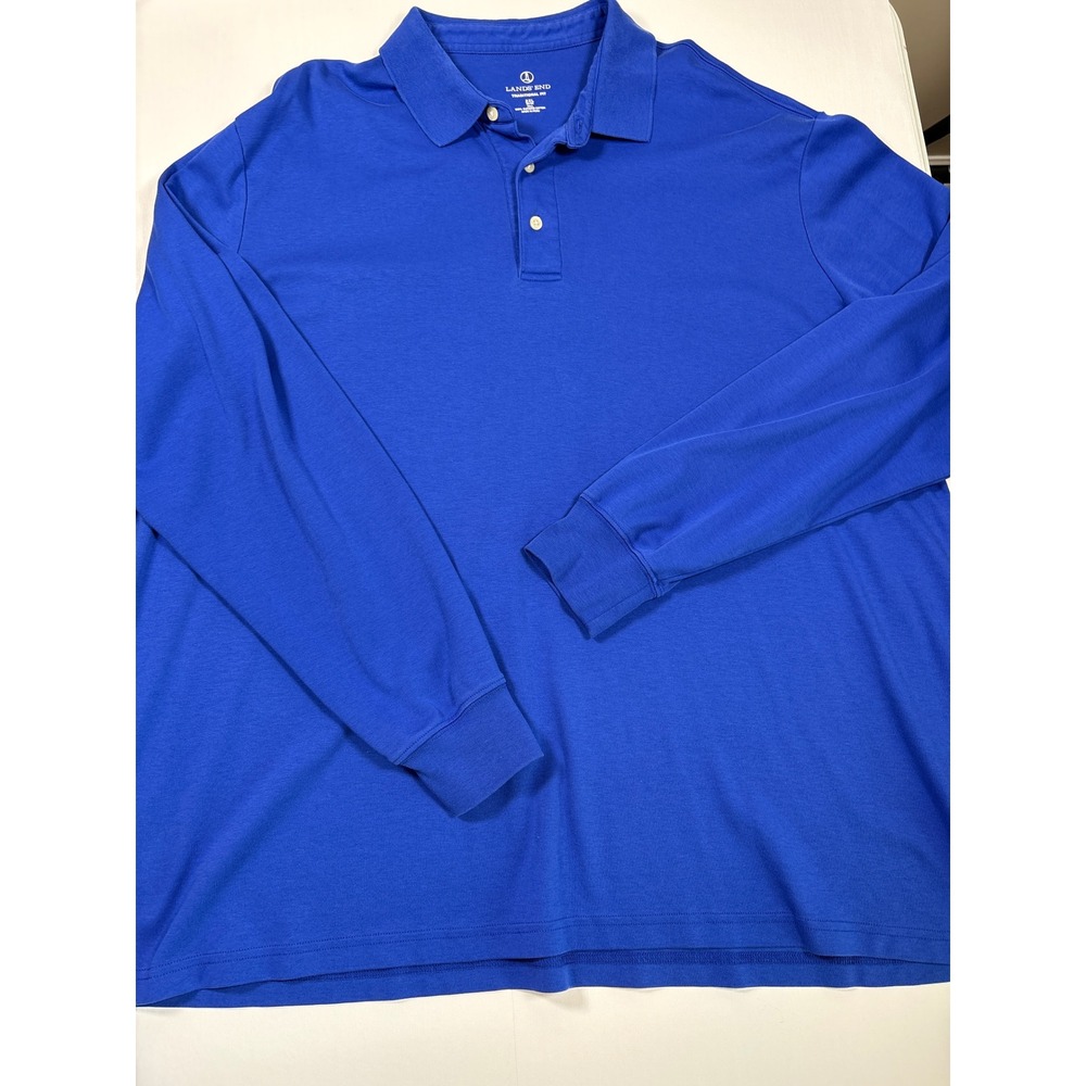Lands End 2XL Tall Royal Blue Supima Cotton Long Sleeve Polo Shirt Traditional